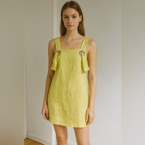 Free People x Style Mafia Neon Linen Shift Mini Dress Women's Size Small S